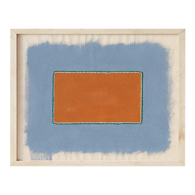 Terracotta and Gray-Blue Abstract Minimalist Art Print, Emily Keating Snyder, 24 X 30 Print in Wood Frame For Sale