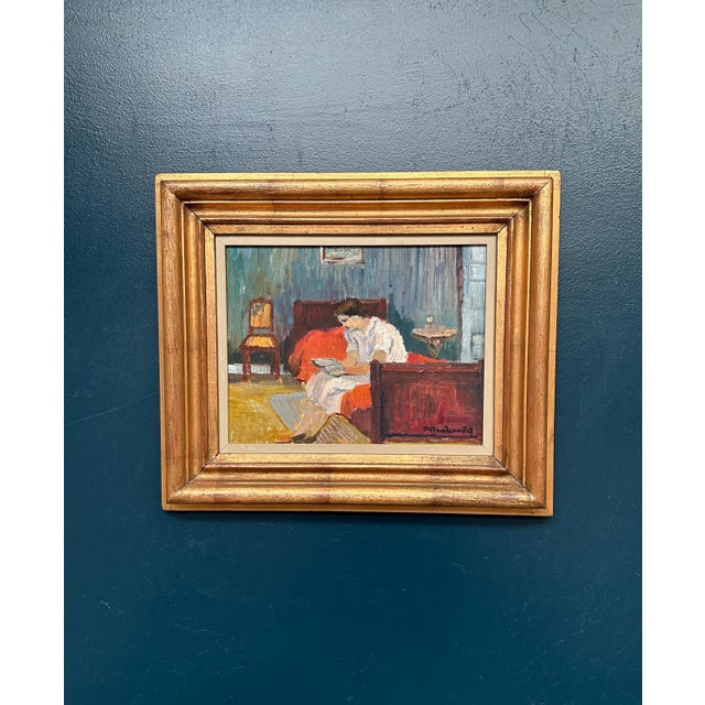 Lady Reading a Book, 1950s, Oil Painting on Canvas, Framed For Sale - Image 10 of 14