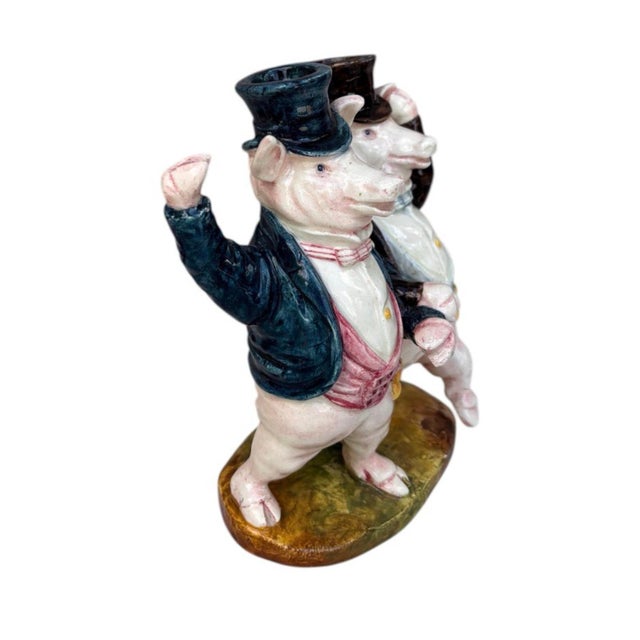 19th Century Rare French Majolica Pigs Gentlemen Delphin Massier.