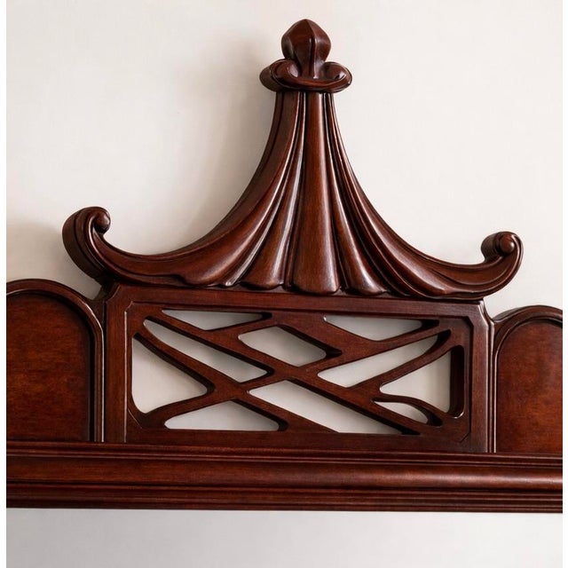 Mid 20th Century Vintage Chinoiserie Pagoda Crest Mahogany Wall Mirror With Fretwork Panel – Mid Century Hollywood Regency For Sale - Image 5 of 8