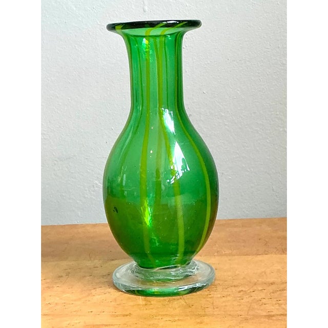 Mid-Century Modern Vintage Italian Striped Green Glass Vase For Sale - Image 3 of 12