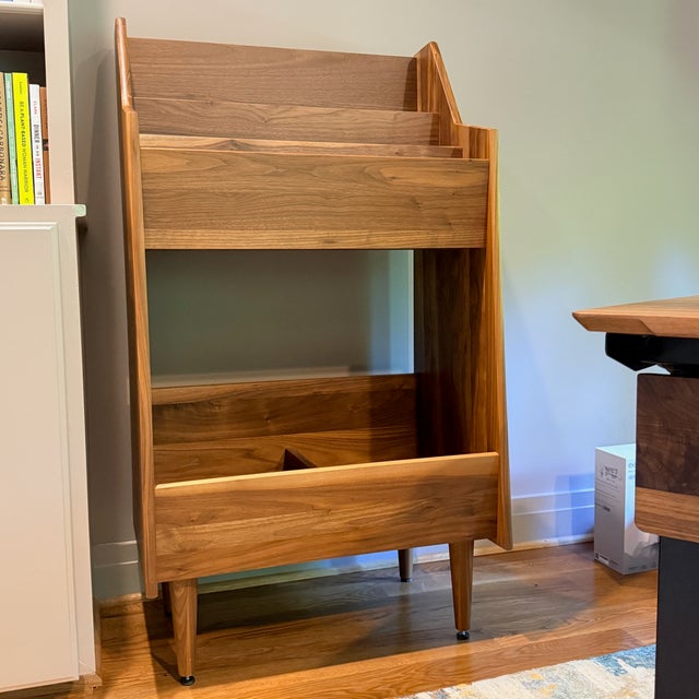 Luxe 2-Bay Walnut Record Stand From Symbol For Sale - Image 9 of 9