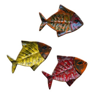 Mid-Century Hand-Painted Ceramic Fish Dishes, San Marino, 1960s, Set of 3 For Sale