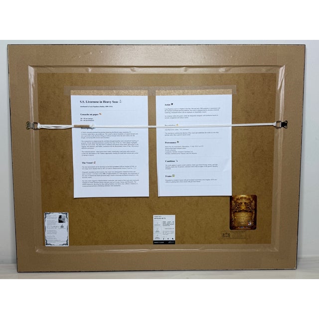 s.s. Livornese in Heavy Seas — Antique Marine Gouache Steam Sail Ship Portrait, Attributed to Luca Papaluca (Italian, 1890–1934) For Sale - Image 16 of 18