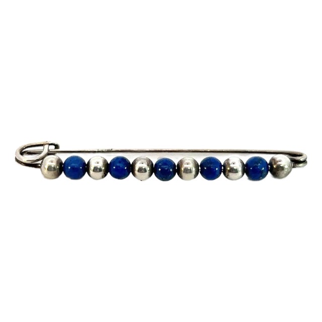 1990s Tiffany & Co Estate Lapis Bobby Pin Brooch Sterling Silver For Sale