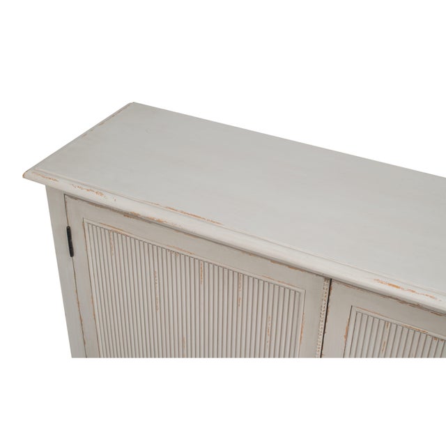 Wood Swedish Gustavian Reeded Sideboard in Soft Gray - 95" For Sale - Image 7 of 11