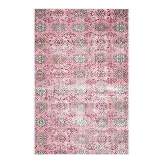 1970s Vintage Turkish Handmade Wool Cotton Pink Area Rug For Sale