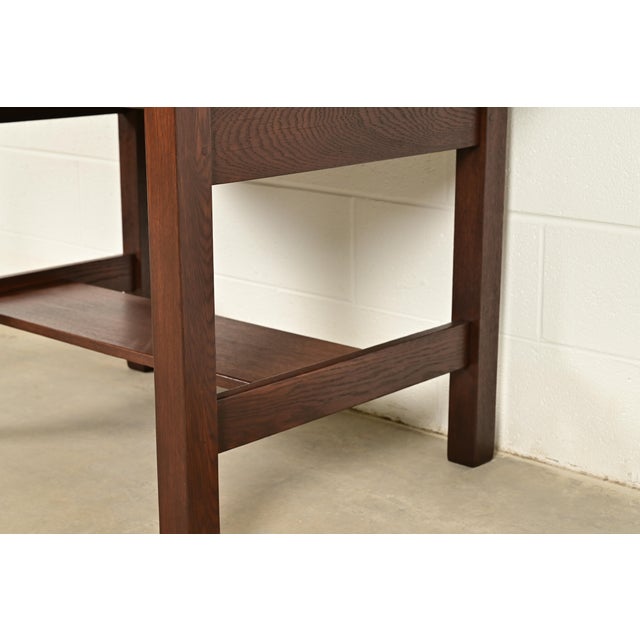 Gustav Stickley Antique Mission Oak Arts & Crafts Writing Desk or Library Table, Newly Refinished For Sale - Image 11 of 14
