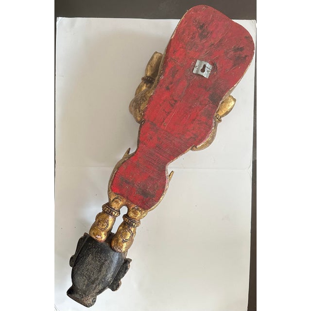 Indian Antique Early 20th Century Yali Gilt Wood South India Indian Simha Lion Statue Wall For Sale - Image 3 of 10