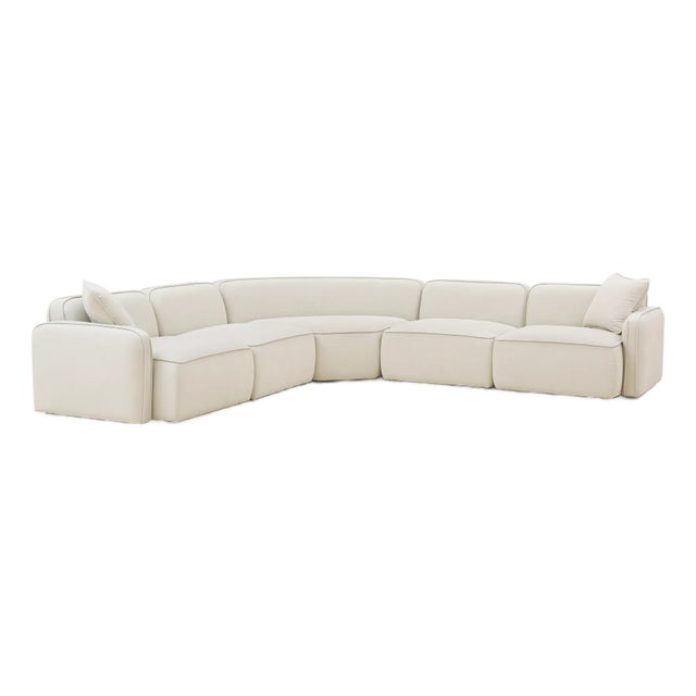 Travie 5-Piece Sand Upcycled Linen Modular Large L-Sectional For Sale