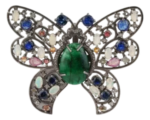 17.62 Carat Multi-Gemstone and Diamond Butterfly Brooch Pendant in Sterling Silver