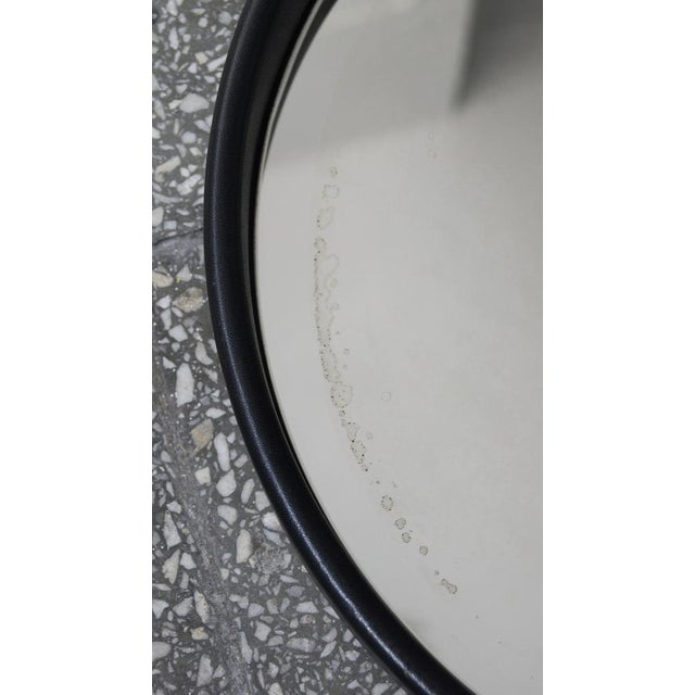 Black Leather Round Mirror For Sale - Image 5 of 7