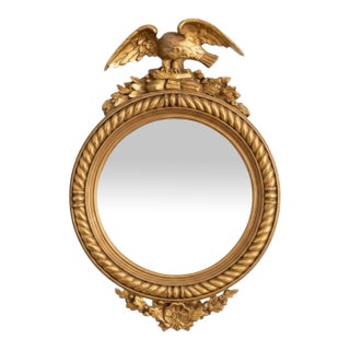 1940s Italian Giltwood Federal Style Bulls Eye Round Mirror - New York Fj Newcomb For Sale