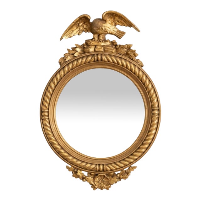 1940s Italian Giltwood Federal Style Bulls Eye Round Mirror - New York Fj Newcomb For Sale