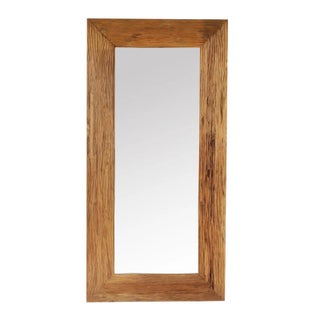 Vintage Rustic Deep Grain Teak Mirror 79" For Sale