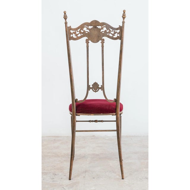Gold Antique Chiavarine Chairs in Brass and Red Velvet, 1950s, Set of 2 For Sale - Image 8 of 18