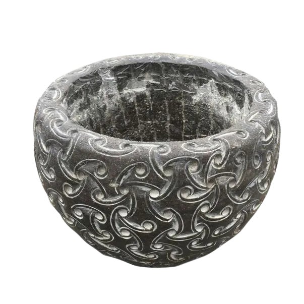 Black Carved Stone Planter For Sale