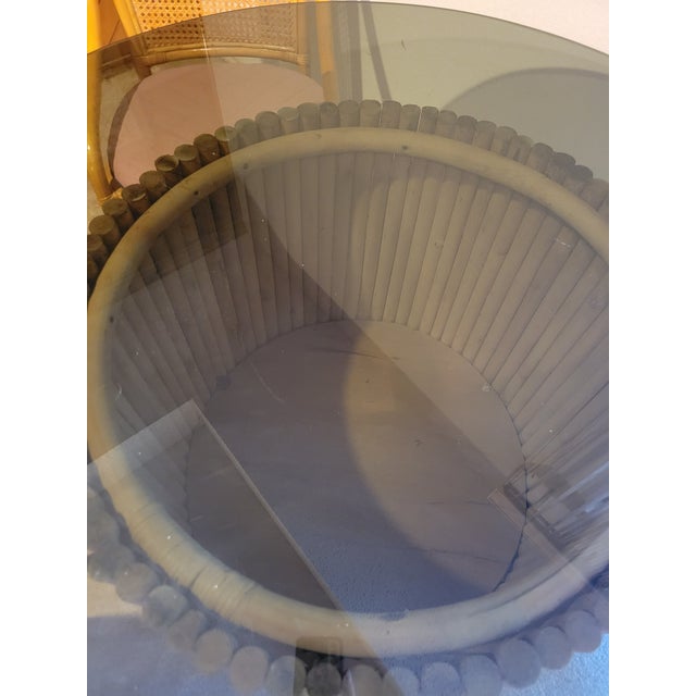 Tan Vintage Bamboo Round Table With Glass Top For Sale - Image 8 of 10