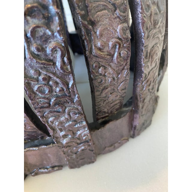 Animal Skin 1970s Handcrafted Brutalist Ceramic Pendant Light With Leather Cord For Sale - Image 7 of 12