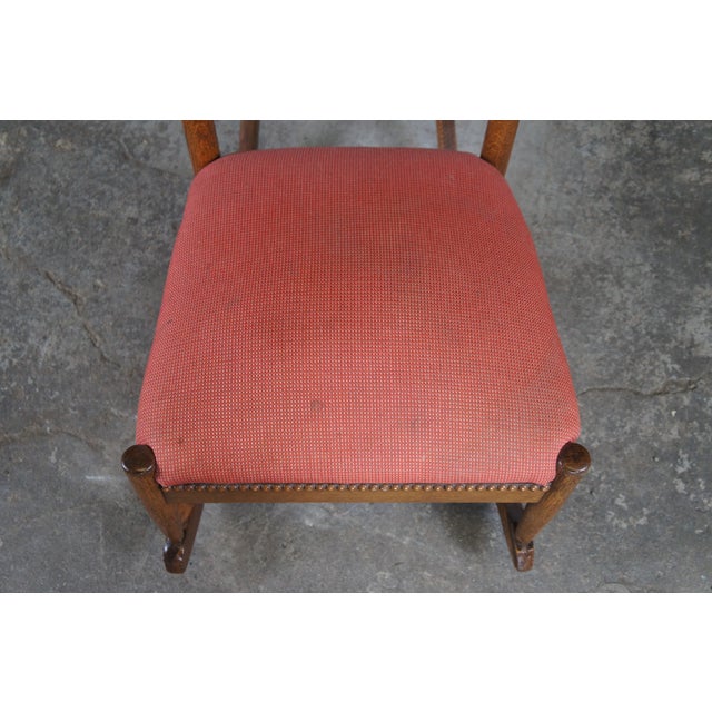 Red Antique Victorian Aesthetic Movement e.w. Godwin-Style Oak Rocking Chair Rocker For Sale - Image 8 of 13