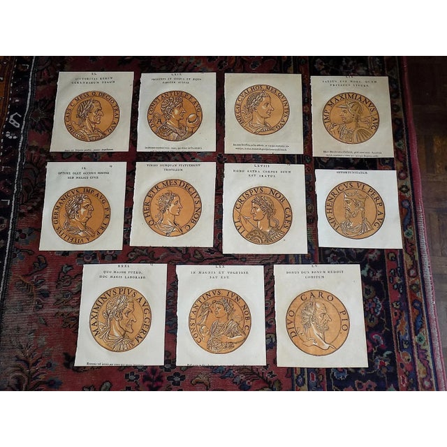 Printmaking Materials Authentic Antique Early 18th C. Hubert Goltzius Chiaroscuro Color Woodcut Portraits of Roman Emperors -- Set of 11 For Sale - Image 7 of 7