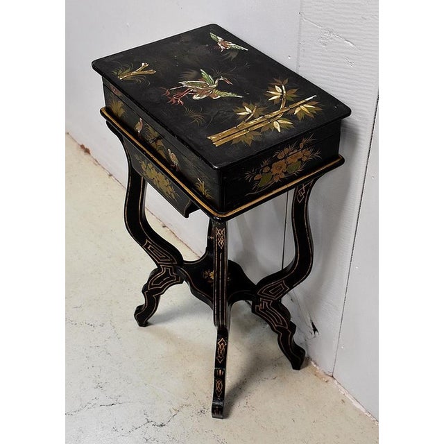 Small Napoleon III Side Table with Blackened and Asian Decorations For Sale - Image 3 of 18
