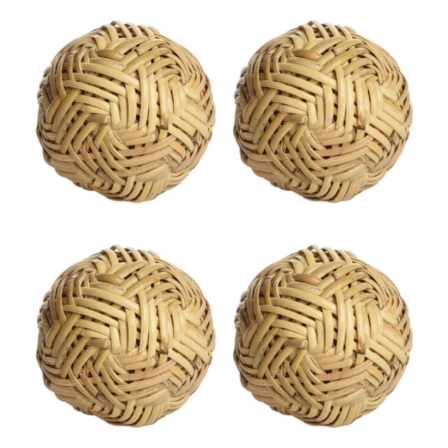 4" Diameter Rattan Fill Decorative Balls, Set of 4 For Sale