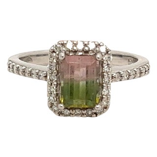 Multicolor Tourmaline Diamond Ring 14k Gold 1.15 TCW Certified For Sale