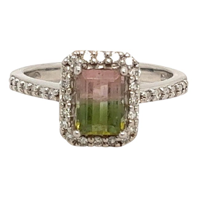 Multicolor Tourmaline Diamond Ring 14k Gold 1.15 TCW Certified For Sale