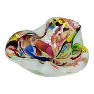 Vintage Authentic Murano Made in Italy Cased Kaleidoscope Multi Color Hand Blown Art Glass Bowl Art Glass For Sale