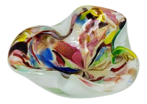 Vintage Authentic Murano Made in Italy Cased Kaleidoscope Multi Color Hand Blown Art Glass Bowl Art Glass