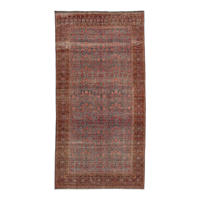 Antique Khotan Rug With Pomegranate Motif in Muted Terracotta & Slate Gray, Wool Area Rug For Sale