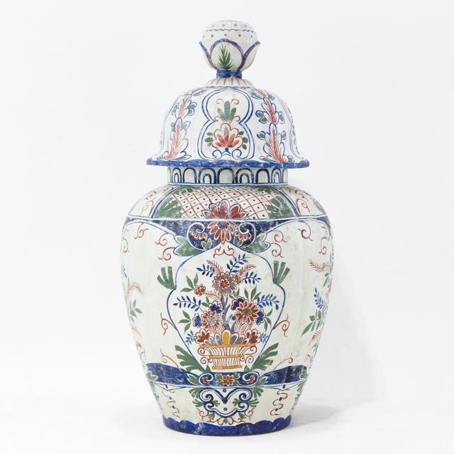 Vintage Dutch Delft Polychrome Lidded Ginger Jar in Floral Pattern For Sale - Image 17 of 17