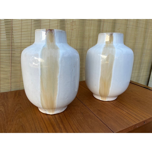 1970s A Pair of Mid-Century Modern Two-Tone Studio Pottery Ceramic Vases.Circa 1970s For Sale - Image 5 of 18