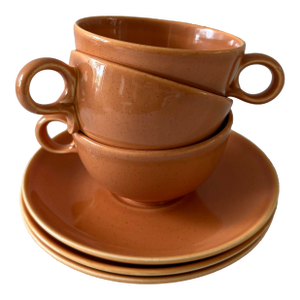 Set of 3 Vintage Taylor, Smith and Taylor Burnt Orange Cups and Saucers