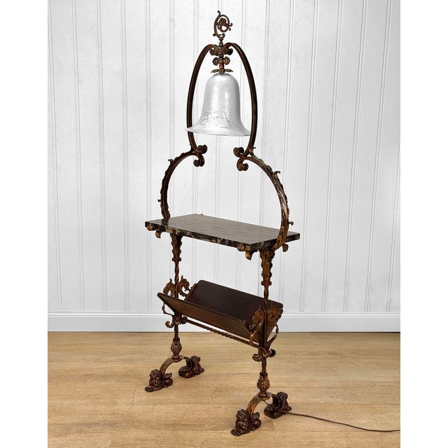 Victorian Antique Oscar Bach Victorian Marble Library Lamp Table W/ Griffin Motif For Sale - Image 3 of 12