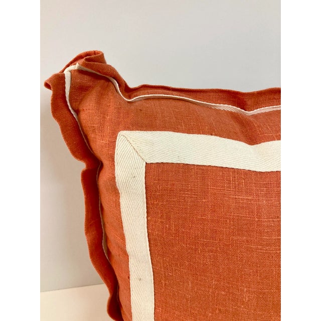 Orange Coral Linene Geometric Toss Pillow For Sale - Image 8 of 11