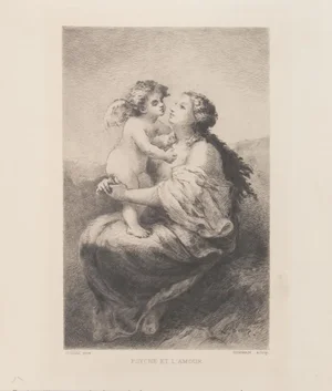 Psyche and Love Etching on Paper by Narcisse Virgilio Diaz, 1800