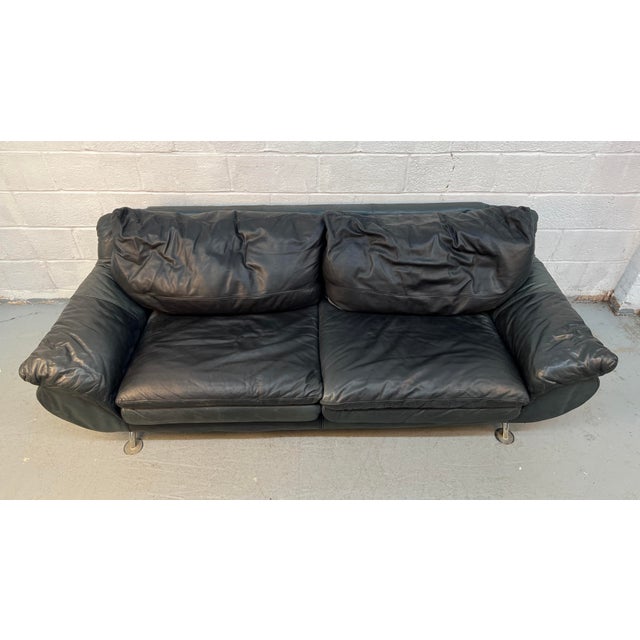 Late 20th Century Late 20th Century Stylish Modern Black Leather Sofa For Sale - Image 5 of 13