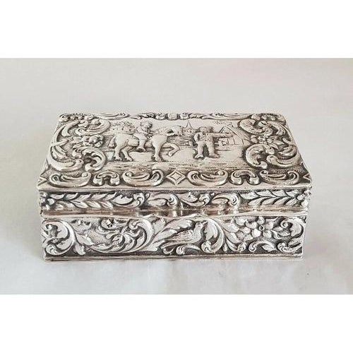 Gold Antique Dutch Silver Repoussé Trinket or Jewellery Box Late 19th Century For Sale - Image 8 of 14