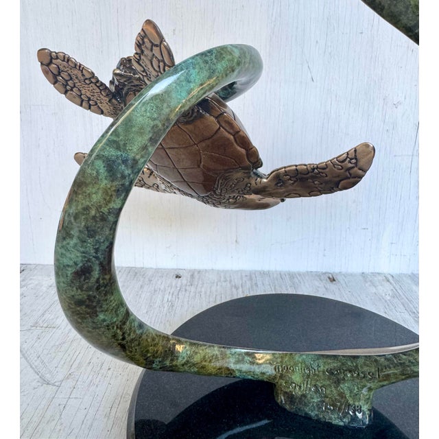 Late 20th Century Fine Bronze Sea Turtle Turtles Sculpture by Joseph Quillan Moonlight Carousel For Sale In West Palm - Image 6 of 12