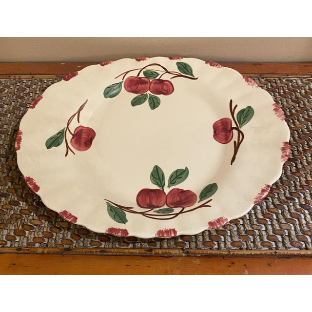 French Country Vintage Blue Ridge Southern Pottery Autumn Apple Platter For Sale - Image 3 of 5