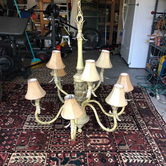 1970s 1970s Off White Large Monkey Chandelier With Printed Shades For Sale - Image 5 of 5
