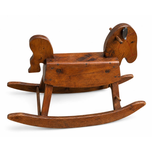 1970s Dawn ’Til Dusk Toys Vermont Handcrafted Folk Art Wooden Rocking Horse For Sale - Image 4 of 4