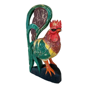 Folk Art Solid Wood Hand Carved Rooster