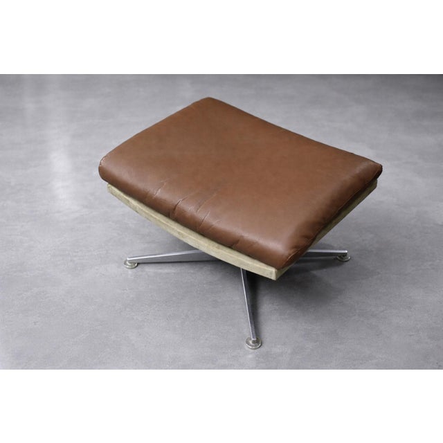 Set of Mid-Century Modern Danish Brown Leather Swivel Chair & Ottoman, 1970s For Sale - Image 11 of 18