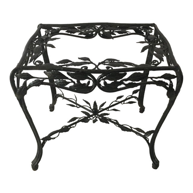 Vintage Black Iron Glass Top Table For Sale