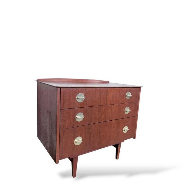Mid-Century Danish Style Chest of Drawers in Teak Veneer with Brass Handles, 1960s For Sale - Image 6 of 8