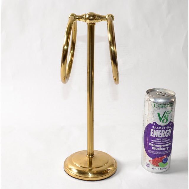 Metal Hollywood Regency Free Standing Solid Brass Double Ring Hand Towel Holder For Sale - Image 7 of 14