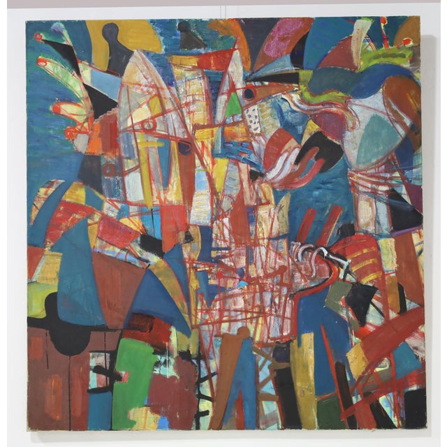 Beautiful work by Russian artist Pawel Malinowskij, dated 1990, 47.5" x 45.5", Oil on LInen, titled Appearance No. 9, from...